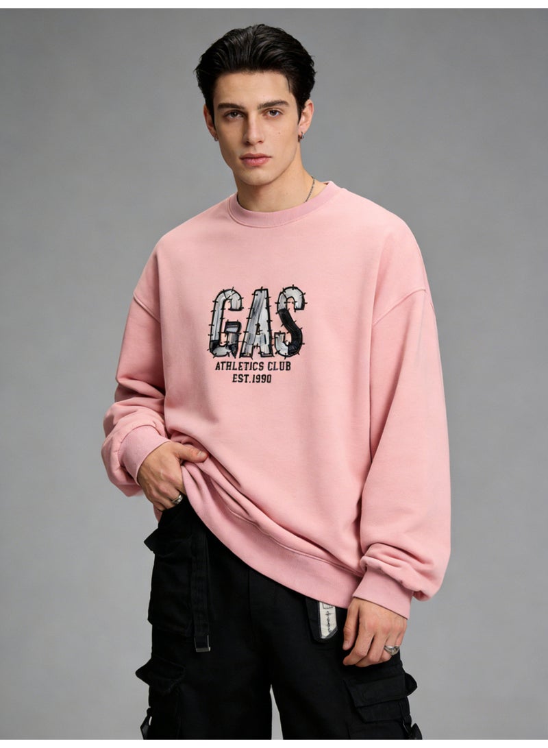 GAS Dusty Pink "GAS ATHLETICS CLUB" Distressed Letter Oversized Crew Neck Sweatshirt | Unisex Pullover With "EST.1990" Print - Image 2